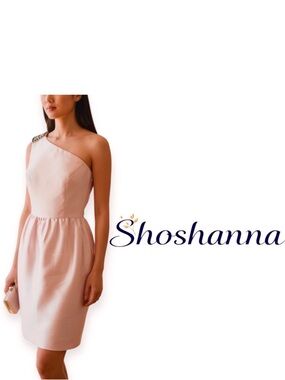 Shoshanna pale pink one shoulder jewel embellished pale pink cocktail dress sz 8